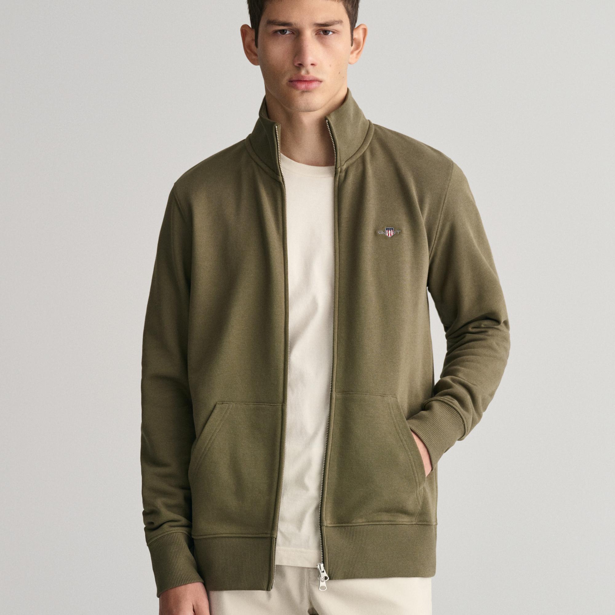 GANT Erkek Yeşil Regular Fit Fermuarlı Sweatshirt