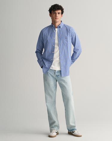  GANT Erkek Mavi Regular Fit Düğmeli Yaka Kareli Gömlek