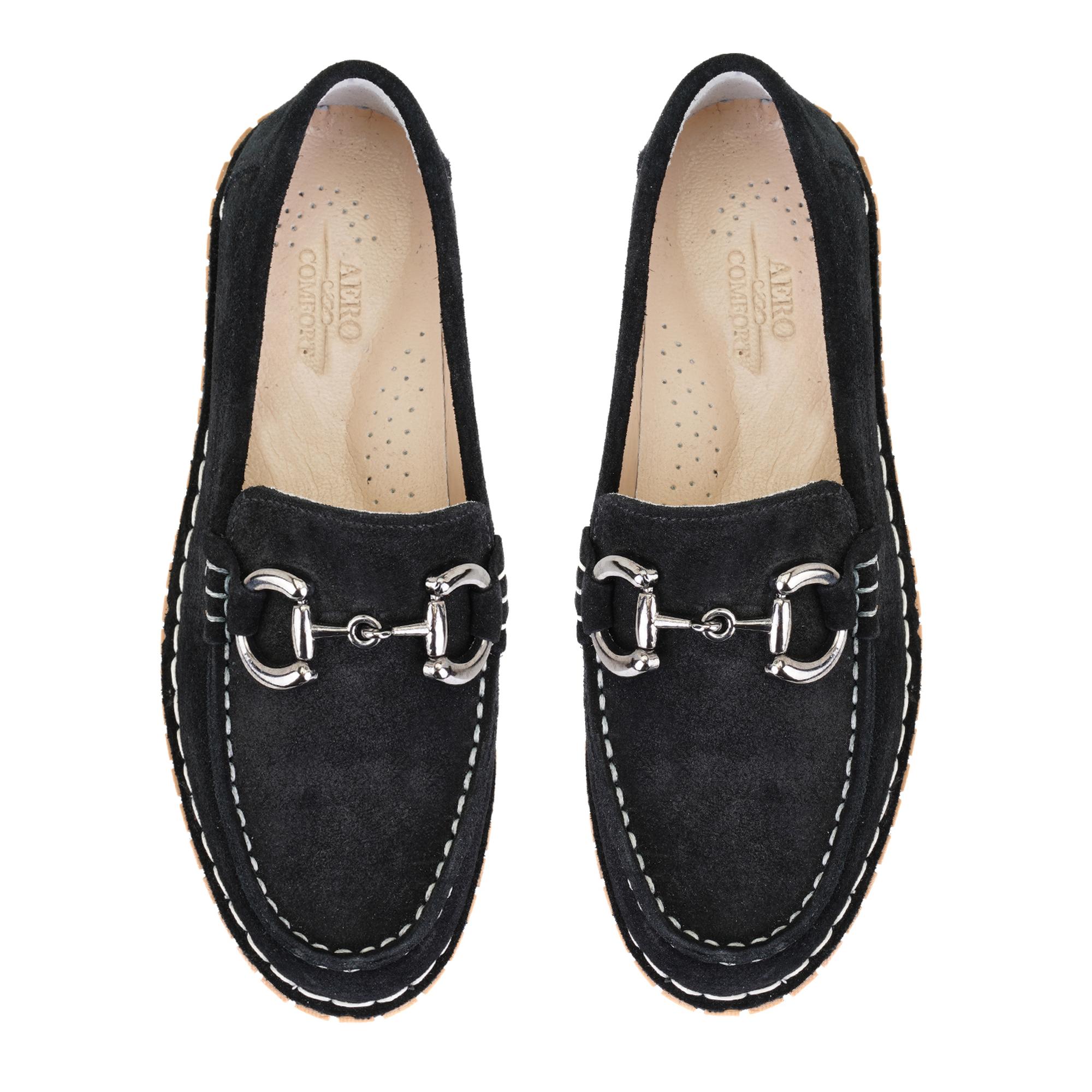 Kadın Siyah Toka Aksesuarlı DesaComfort Süet Deri Loafer