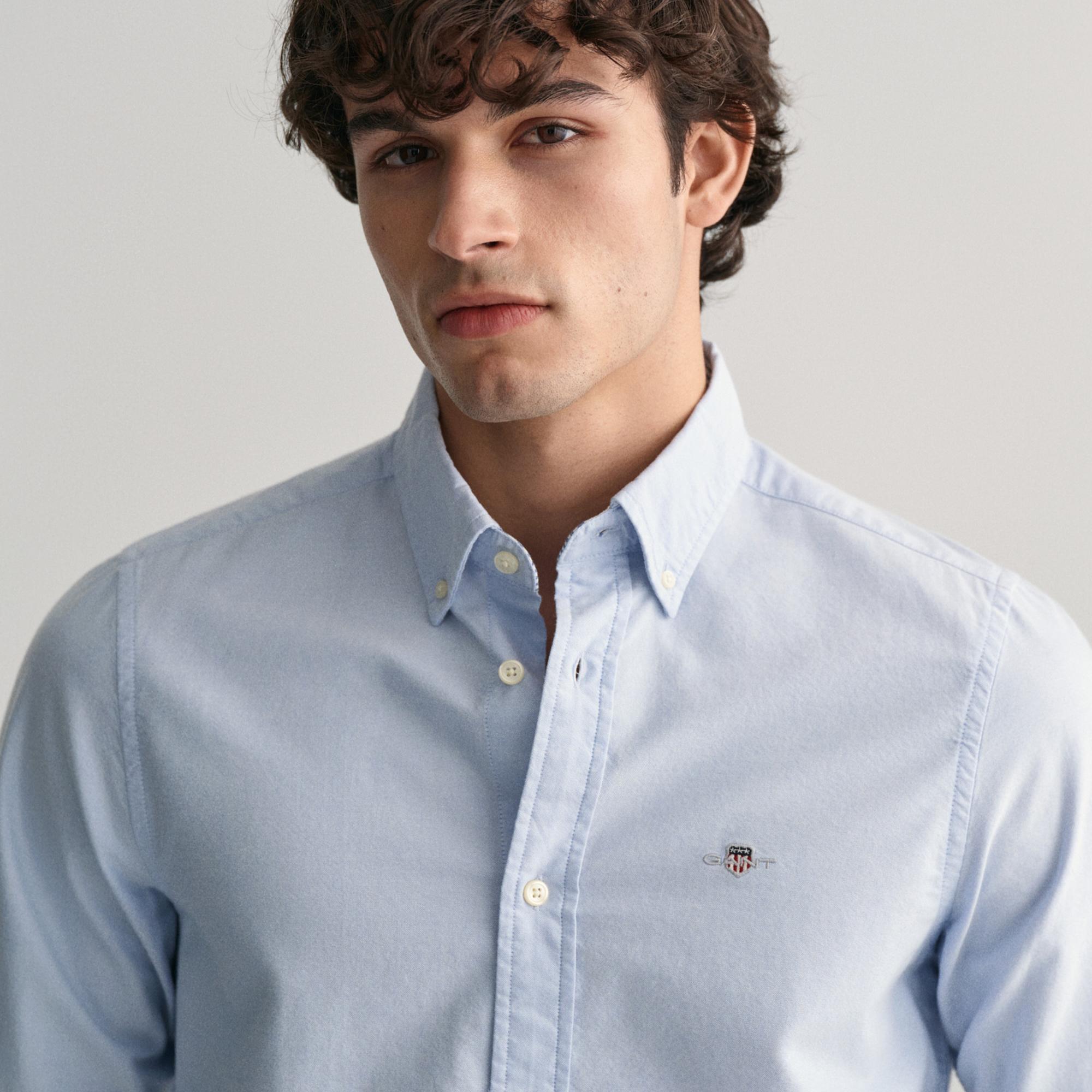 GANT Erkek Mavi Slim Fit Düğmeli Yaka Gömlek