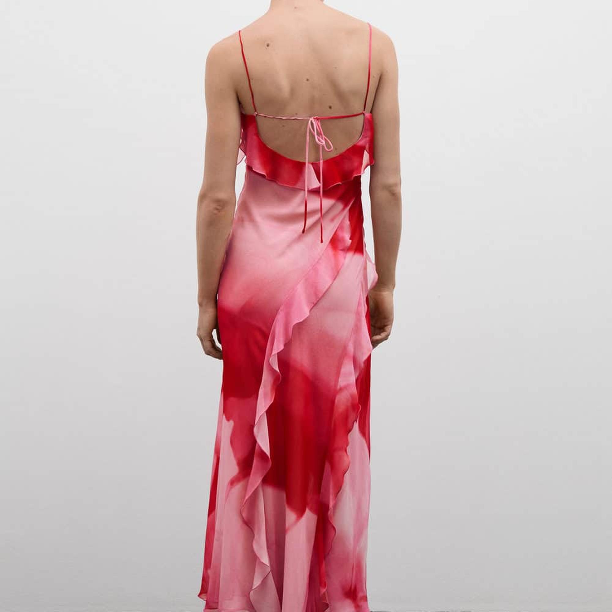 Mango Kadın Yırtmaçlı Fırfırlı Elbise Pembe