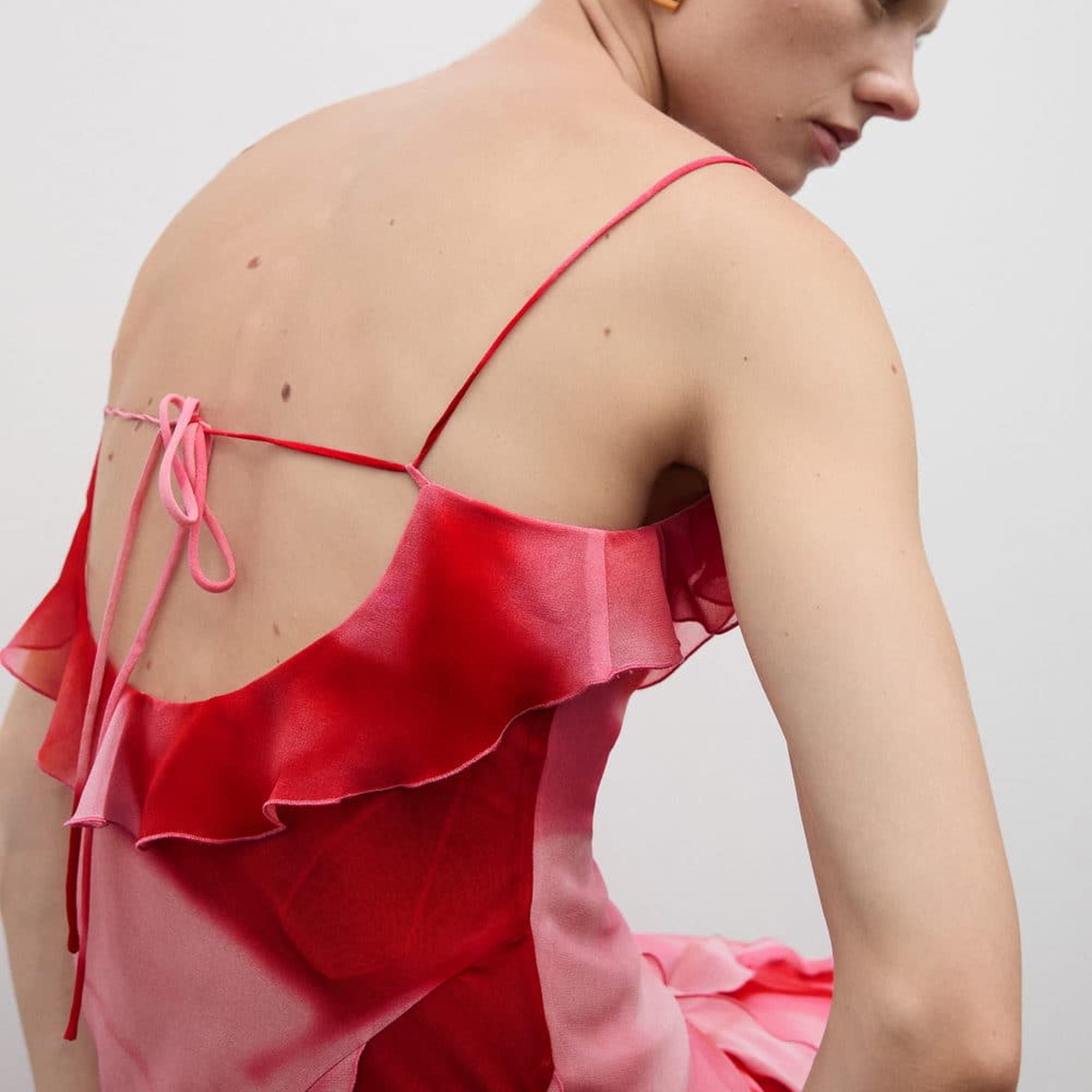 Mango Kadın Yırtmaçlı Fırfırlı Elbise Pembe