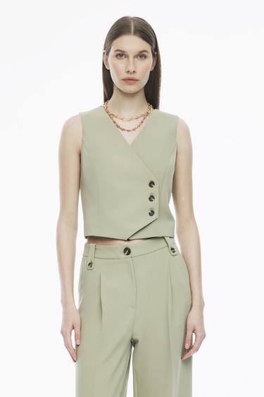  Perspective Fredos Çay Ağacı Yeşili Renk Kadın Yelek