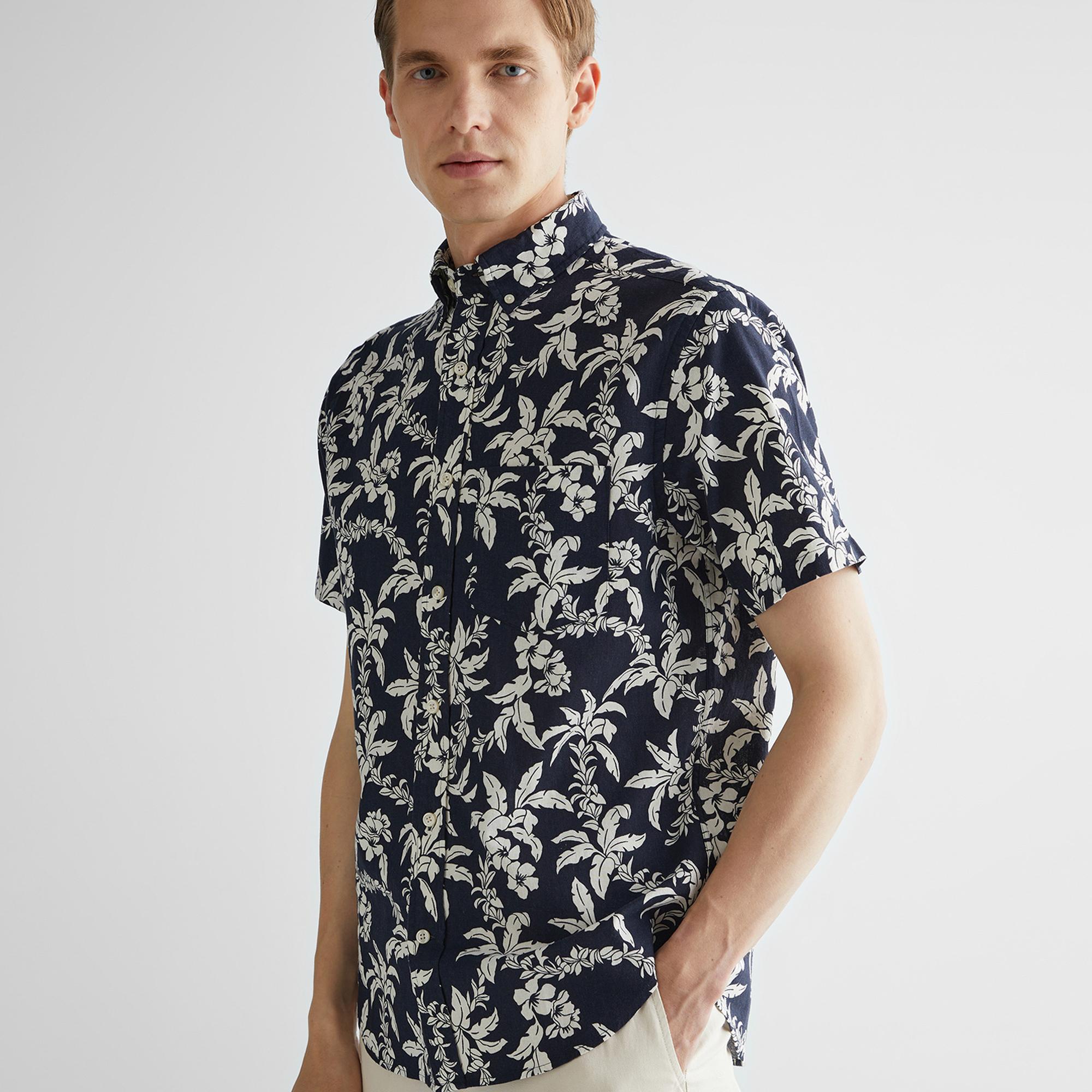 GANT Erkek Lacivert Regular Fit Klasik Yaka Desenli Gömlek