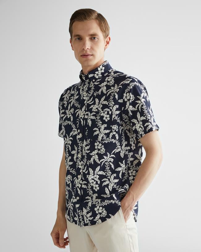  GANT Erkek Lacivert Regular Fit Klasik Yaka Desenli Gömlek