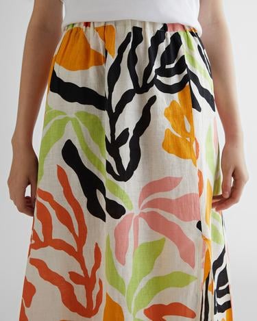  GANT Kadın Sarı Regular Fit Desenli Keten Etek