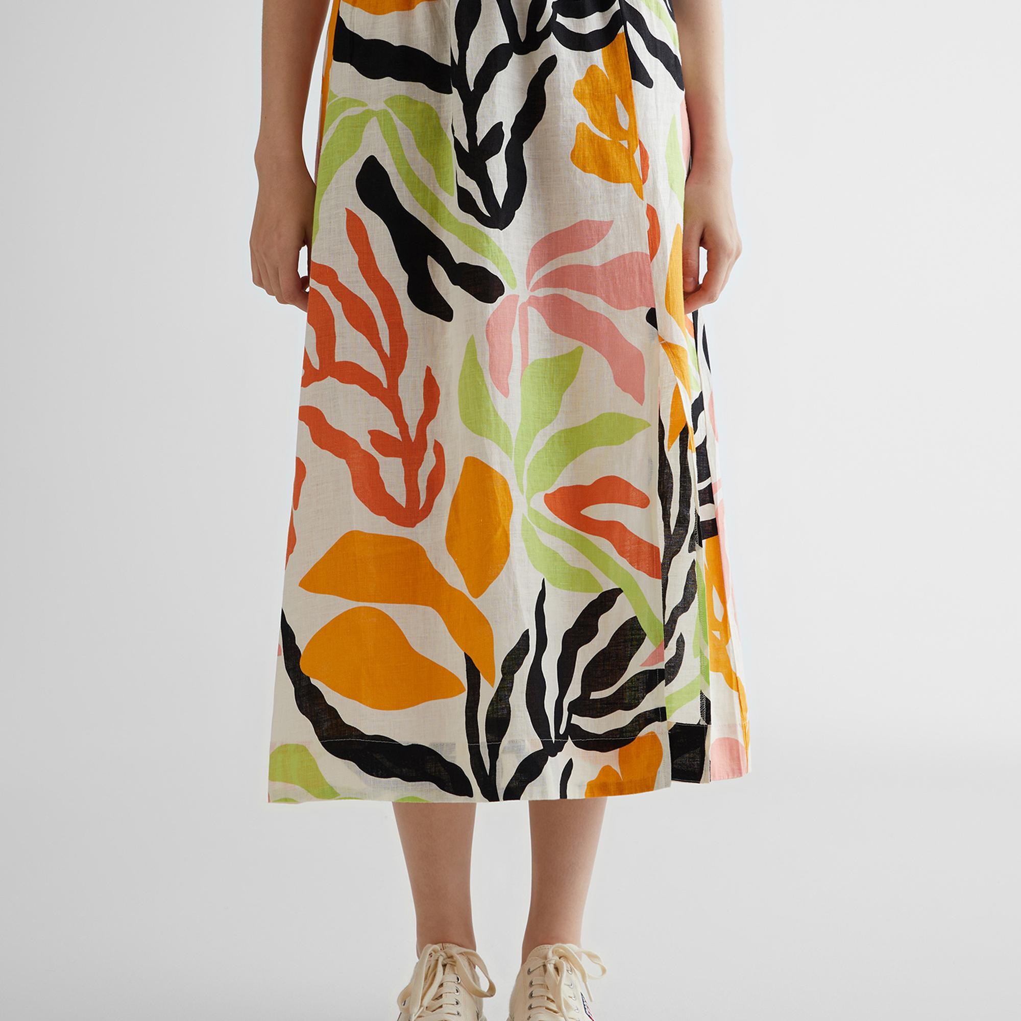 GANT Kadın Sarı Regular Fit Desenli Keten Etek