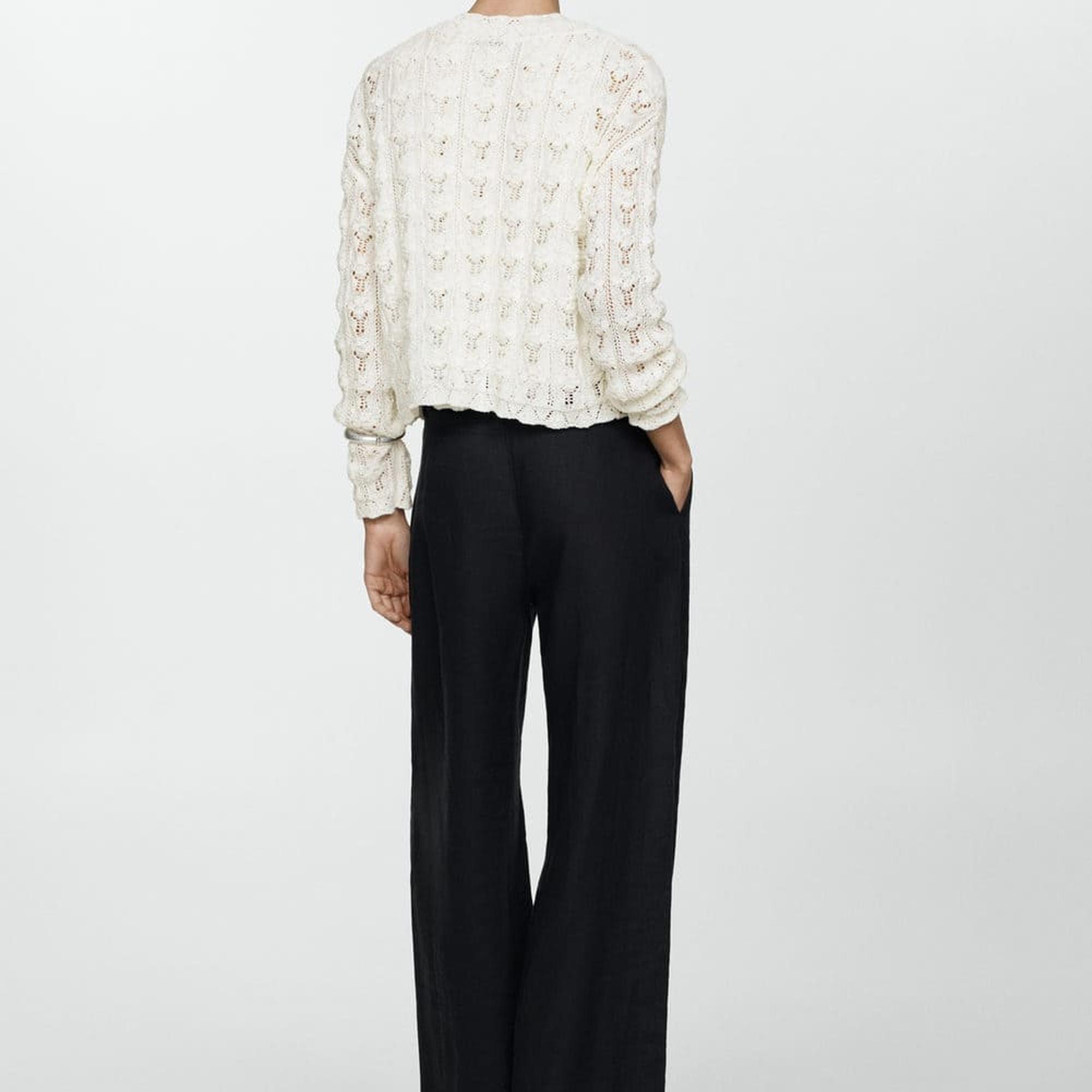 Mango Kadın Kroşe Triko Hırka Kırık Beyaz