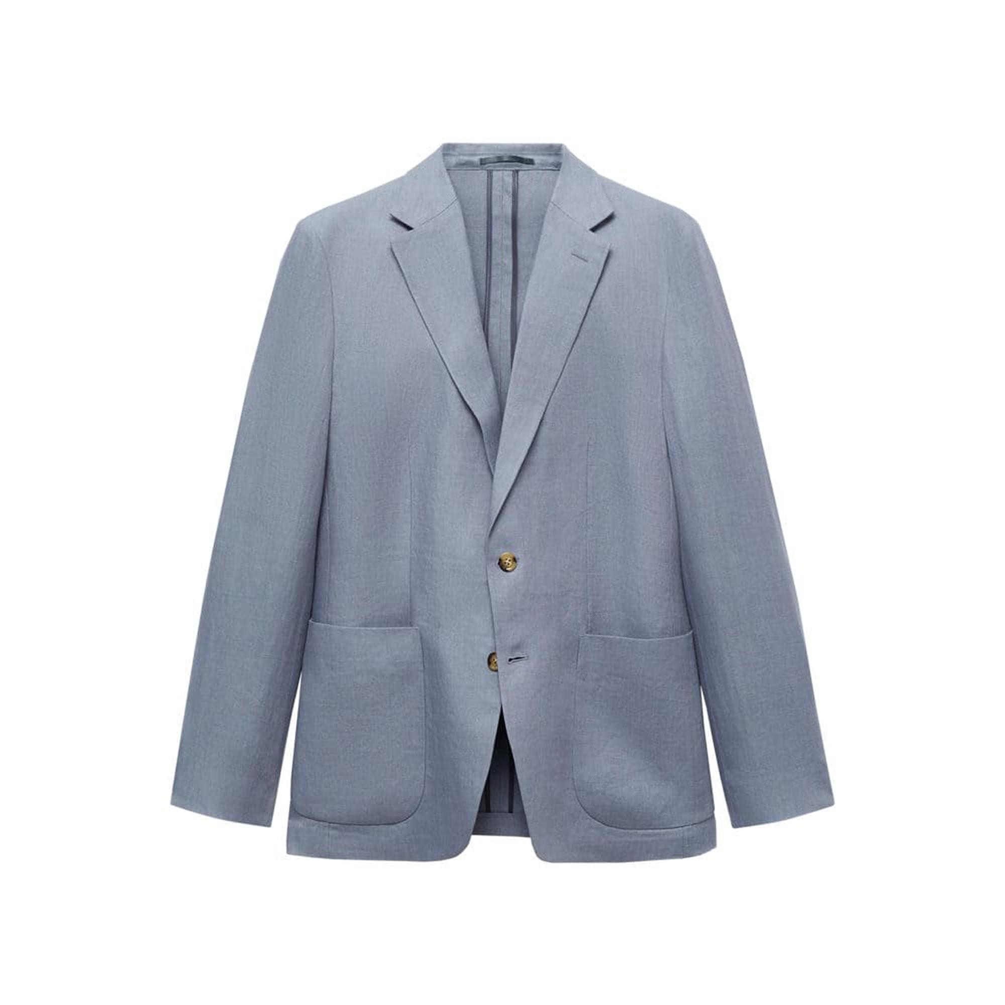 Mango Erkek %100 Keten Dar Kesim Blazer Ceket Gök Mavisi