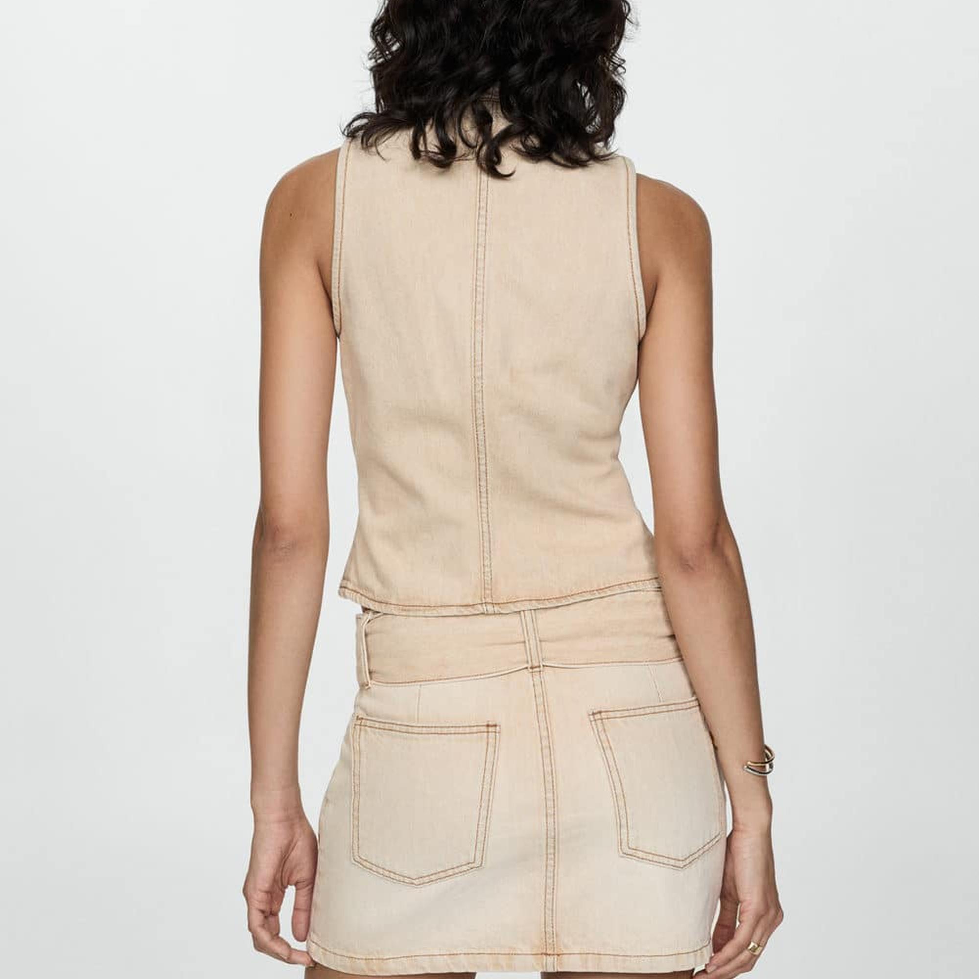 Mango Kadın Kemerli Denim Mini Etek Kum Beji