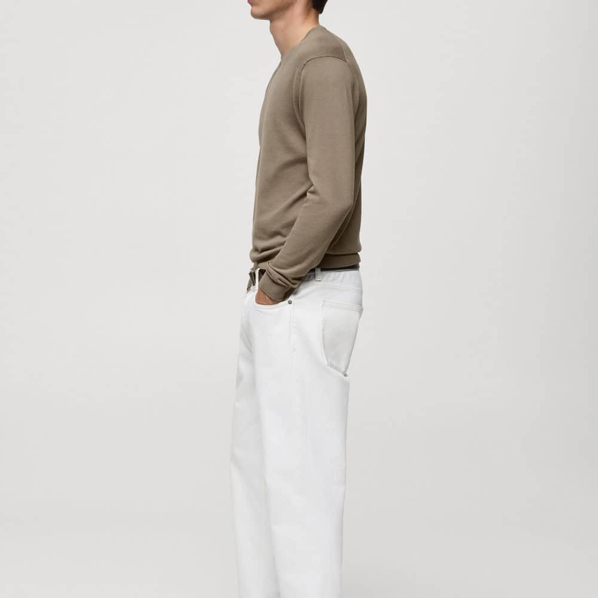 Mango Erkek %100 Pamuklu Ince Triko Kazak Kahverengi