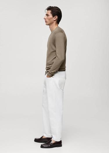  Mango Erkek %100 Pamuklu Ince Triko Kazak Kahverengi