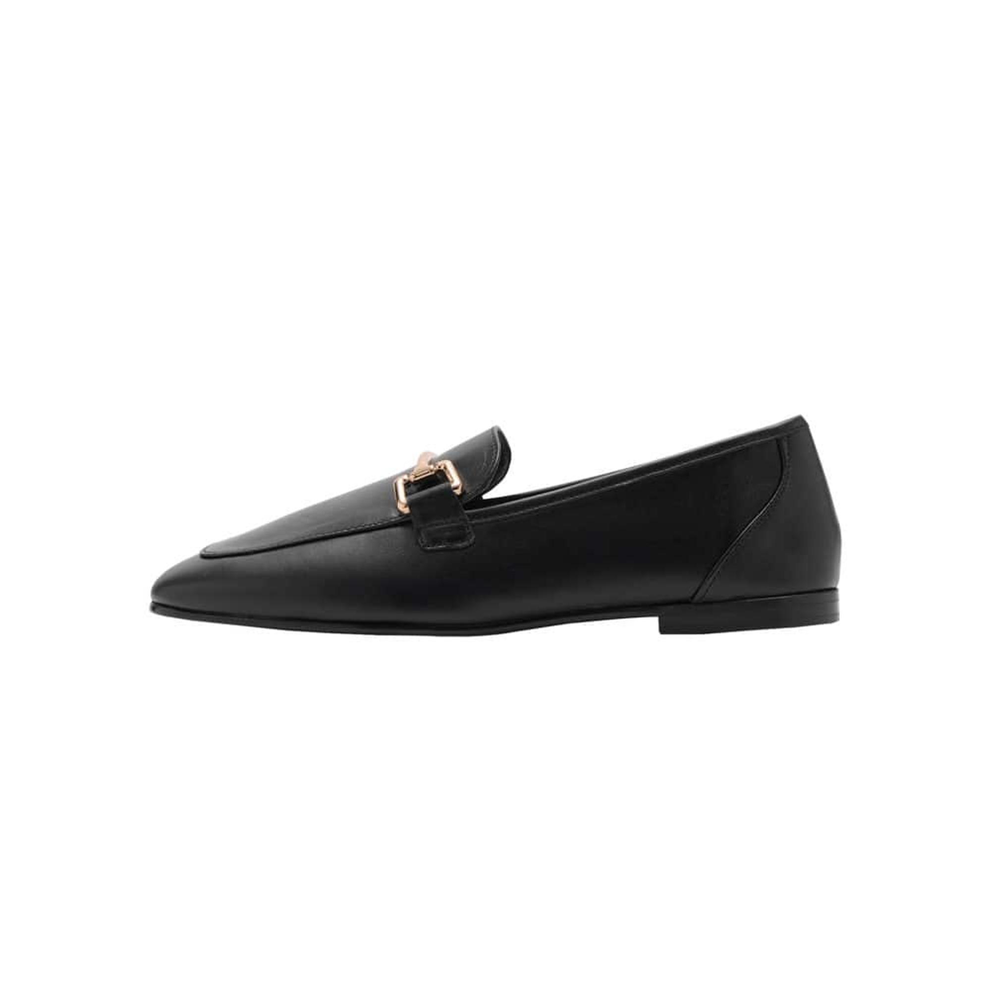 Mango Kadın Metalik Detaylı Deri Mokasen Siyah