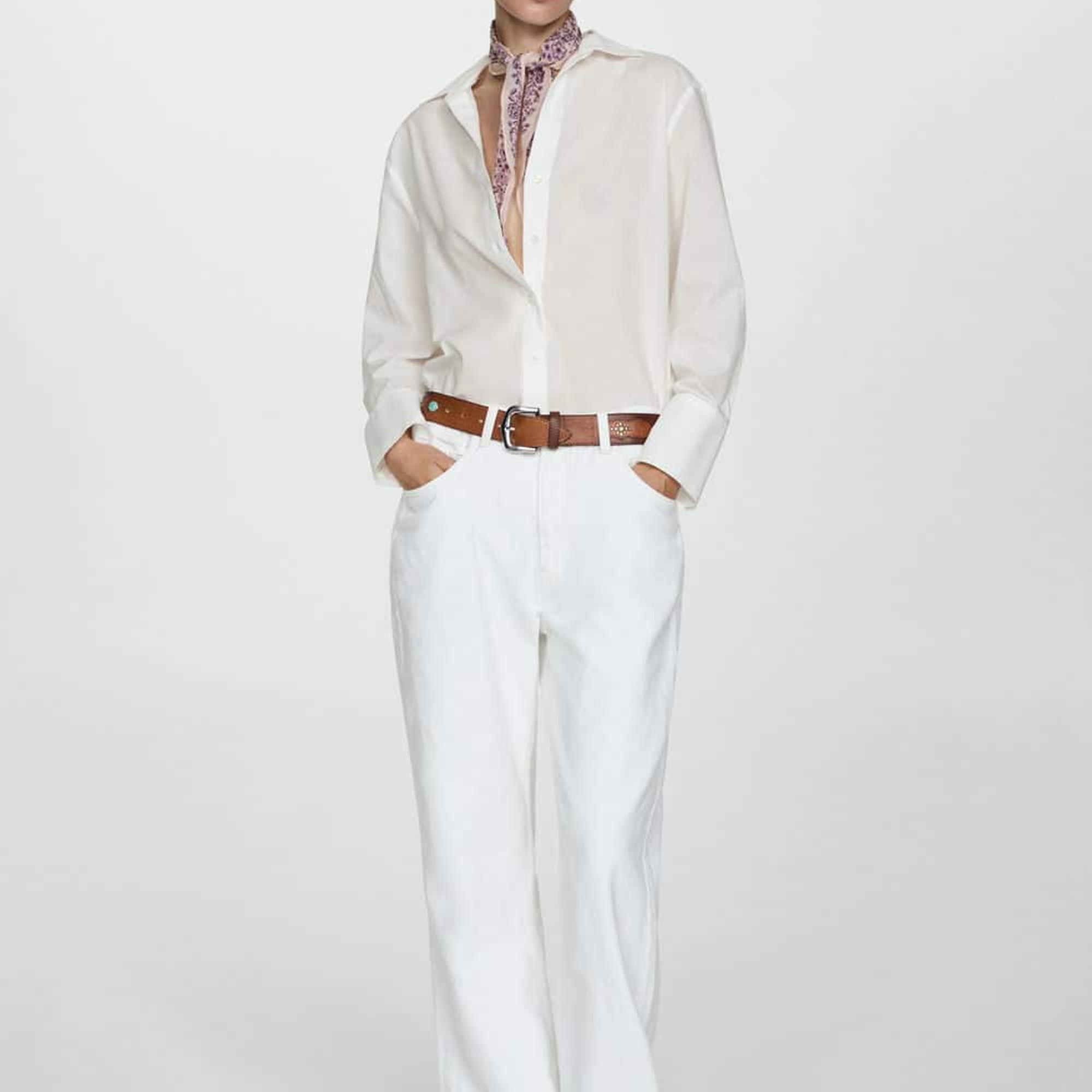 Mango Kadın Pamuklu Hafif Tişört Beyaz