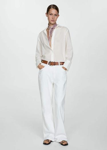  Mango Kadın Pamuklu Hafif Tişört Beyaz