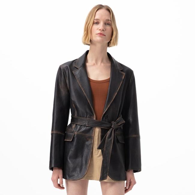  Becka Kahve Kadın Eskitme Blazer Deri Ceket