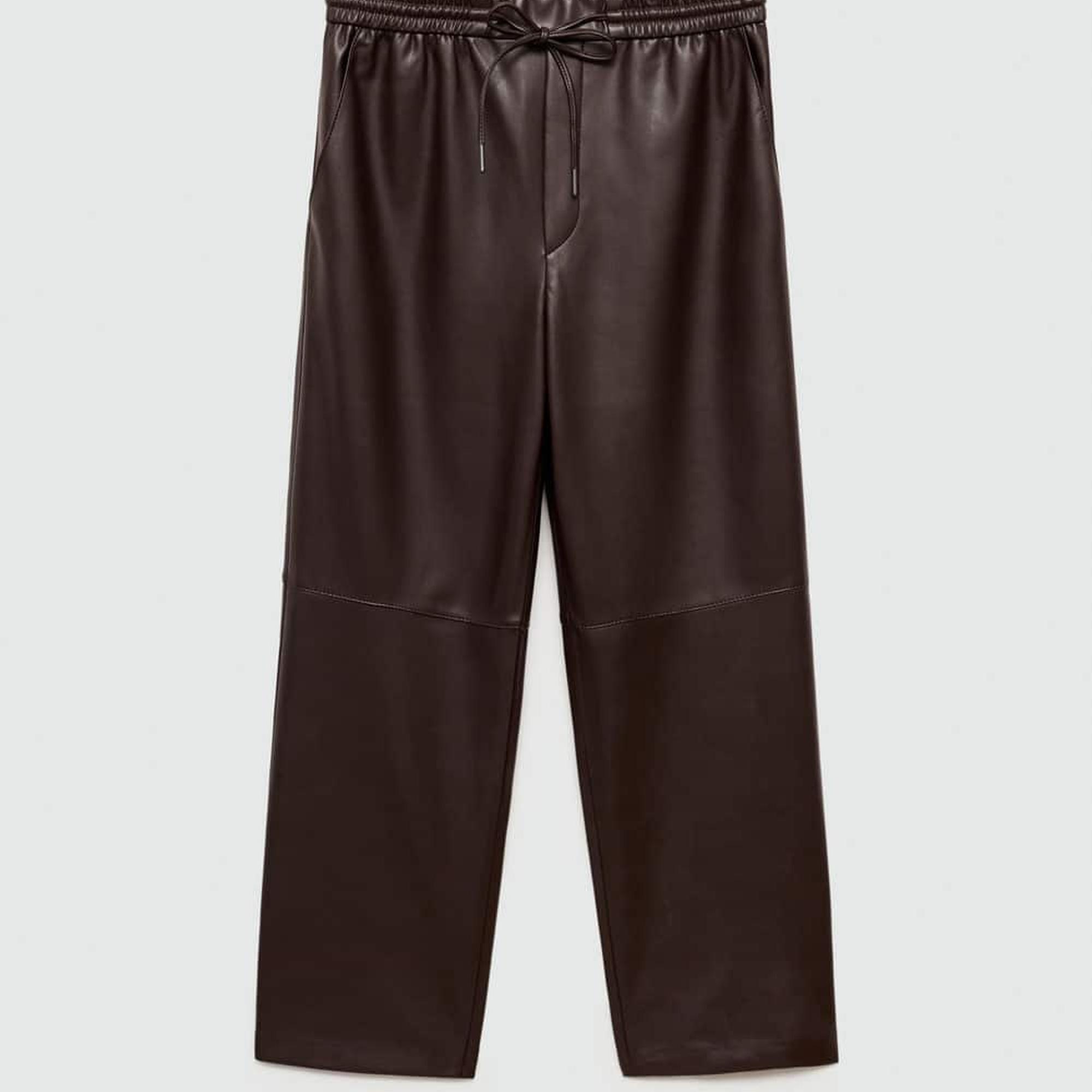 Mango Kadın Deri Görünümlü Beli Elastik Pantolon Çikolata