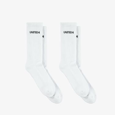  UNITED4 Unisex Beyaz 2'li Çorap