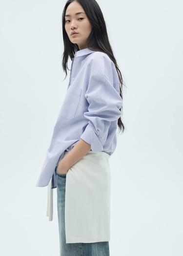 Mango Kadın Çizgili Pamuklu Gömlek Gök Mavisi