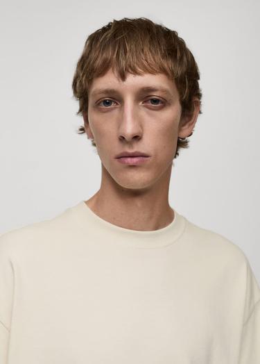  Mango Erkek %100 Oversize Pamuklu Tişört Ekru