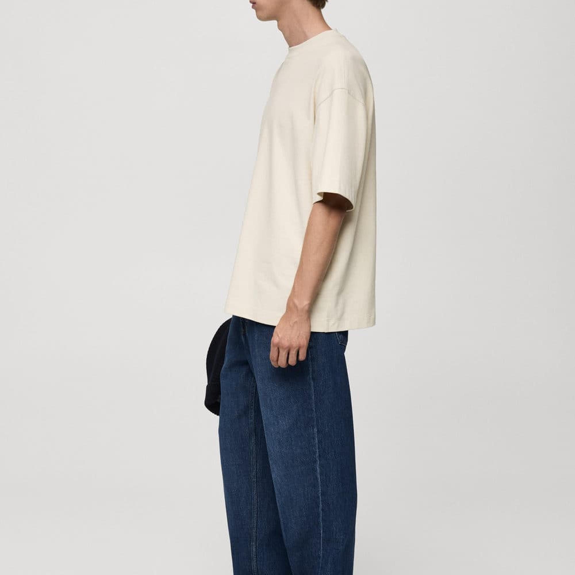 Mango Erkek %100 Oversize Pamuklu Tişört Ekru