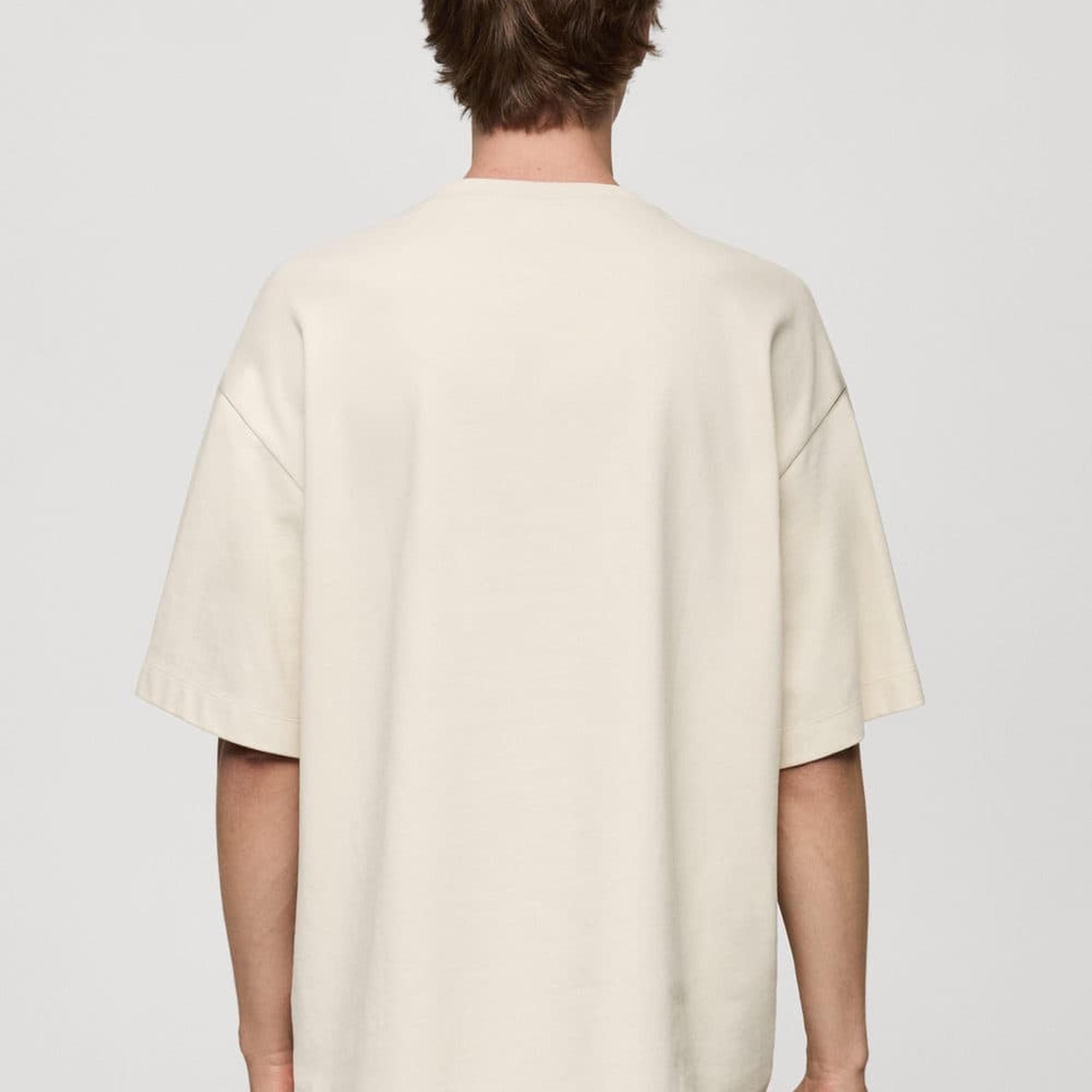 Mango Erkek %100 Oversize Pamuklu Tişört Ekru