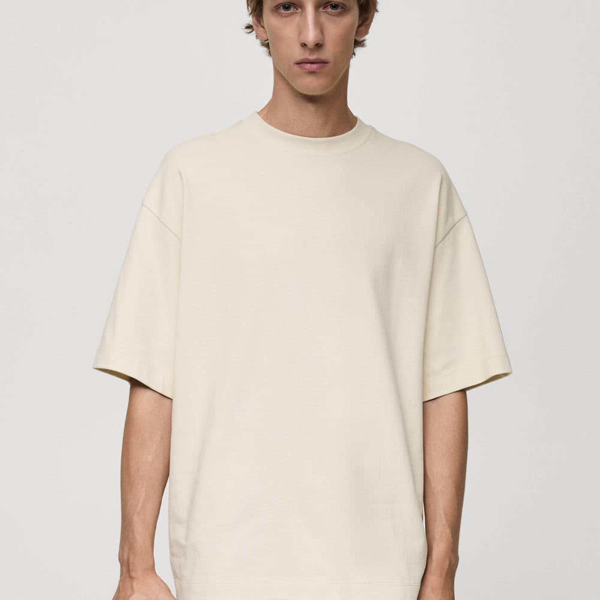 Mango Erkek %100 Oversize Pamuklu Tişört Ekru