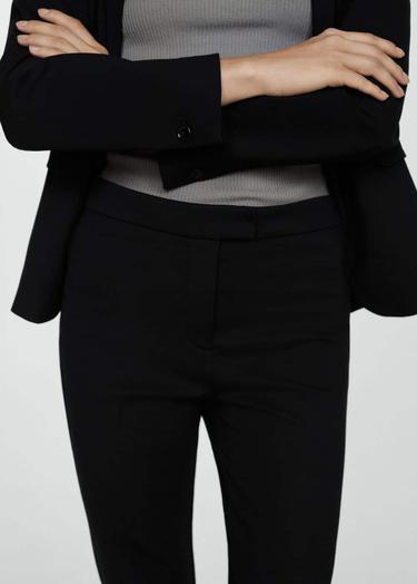  Mango Kadın Roma Dokuma Düz Pantolon Siyah