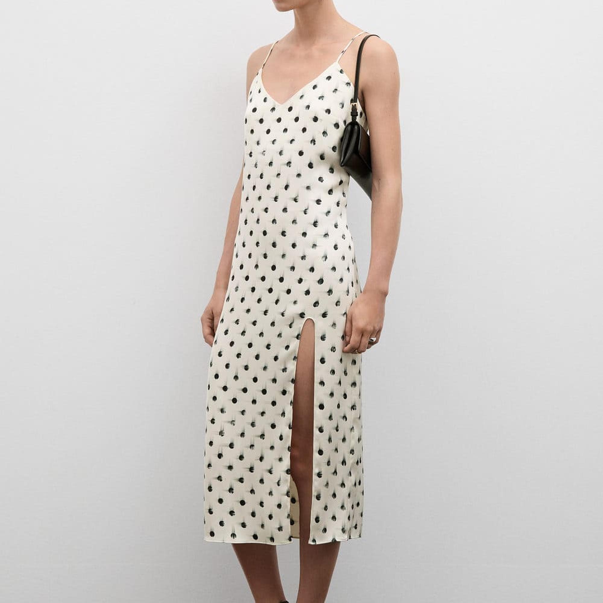 Mango Kadın Desenli Cut-out Detaylı Elbise Ekru