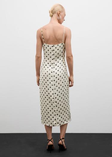  Mango Kadın Desenli Cut-out Detaylı Elbise Ekru