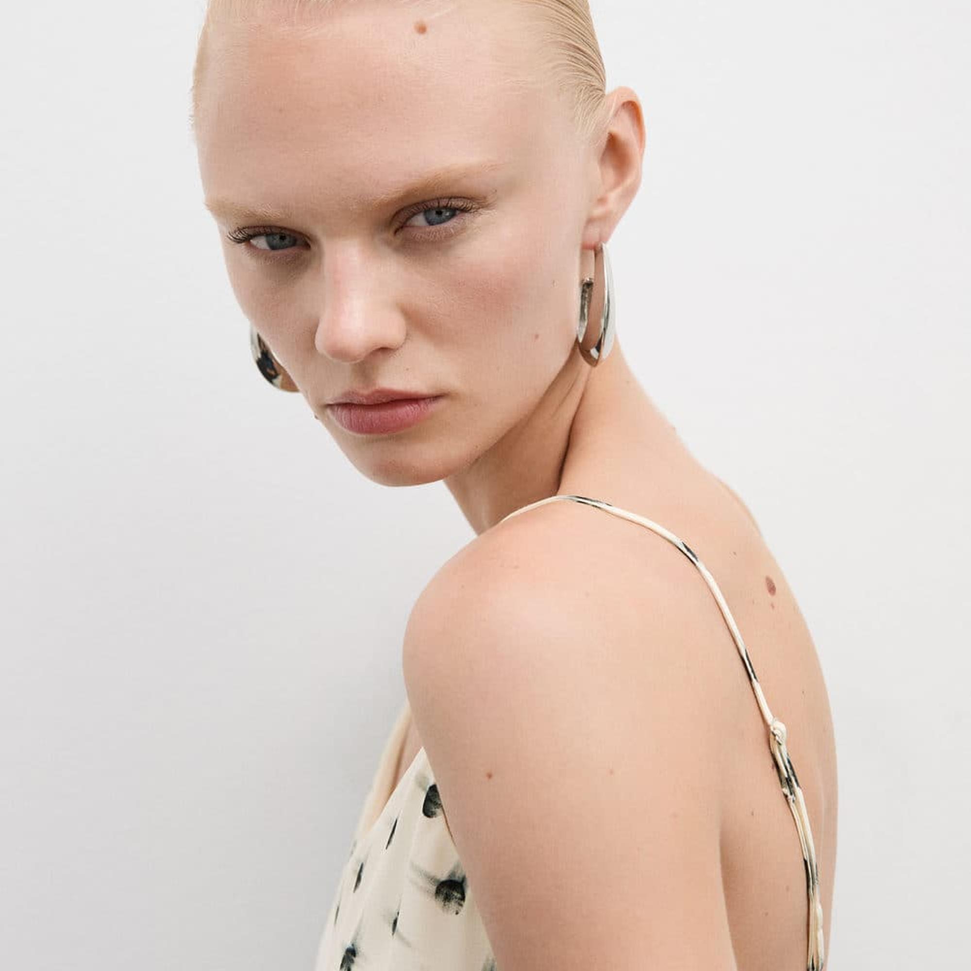 Mango Kadın Desenli Cut-out Detaylı Elbise Ekru