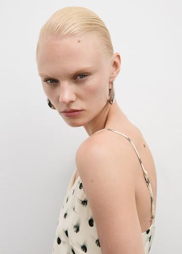  Mango Kadın Desenli Cut-out Detaylı Elbise Ekru