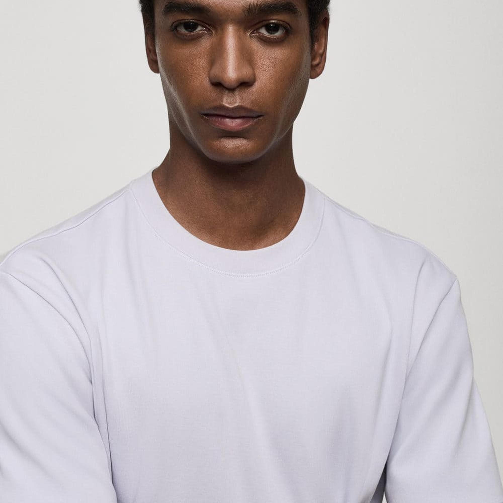 Mango Erkek Regular Fit %100 Pamuklu Tişört Lila