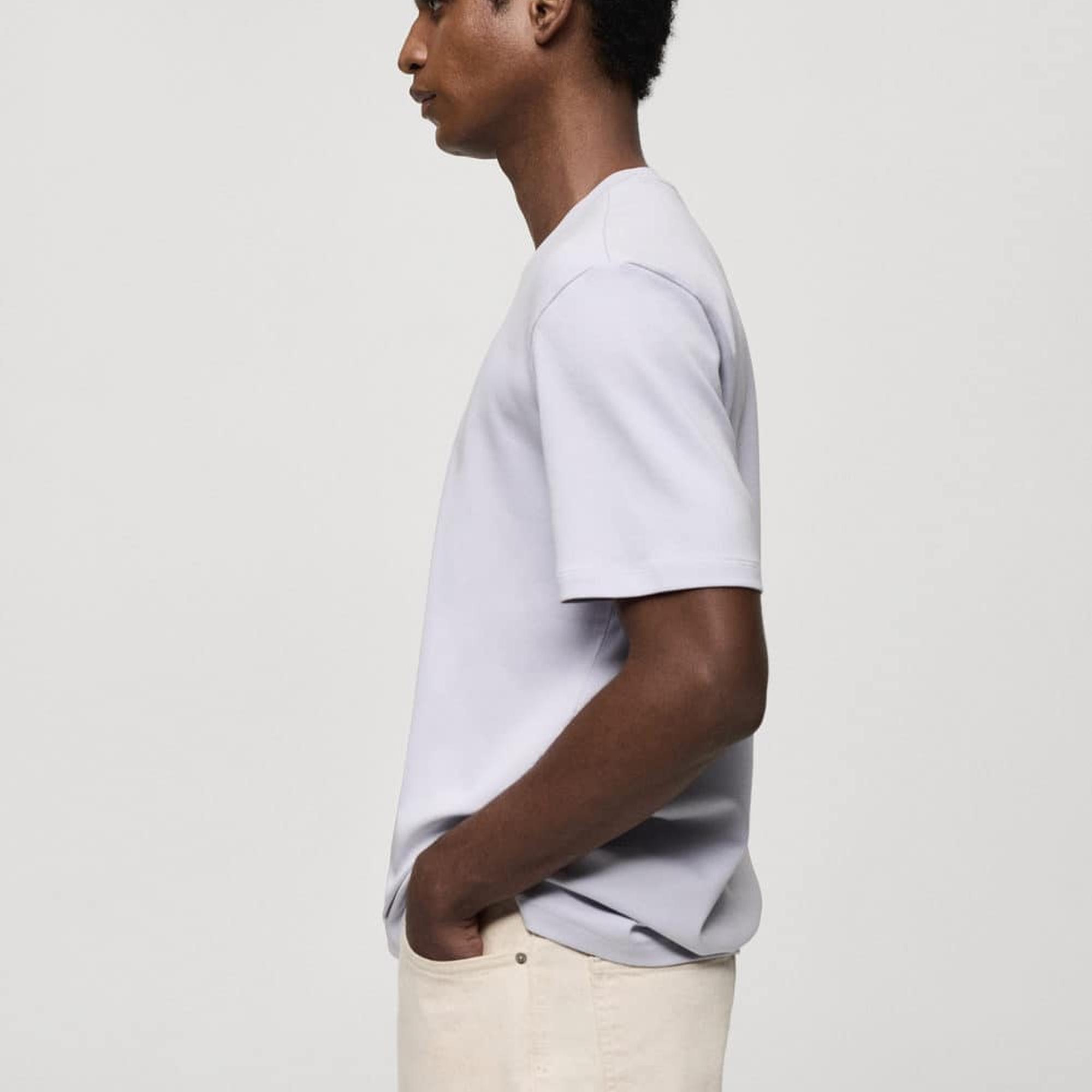 Mango Erkek Regular Fit %100 Pamuklu Tişört Lila