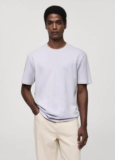  Mango Erkek Regular Fit %100 Pamuklu Tişört Lila