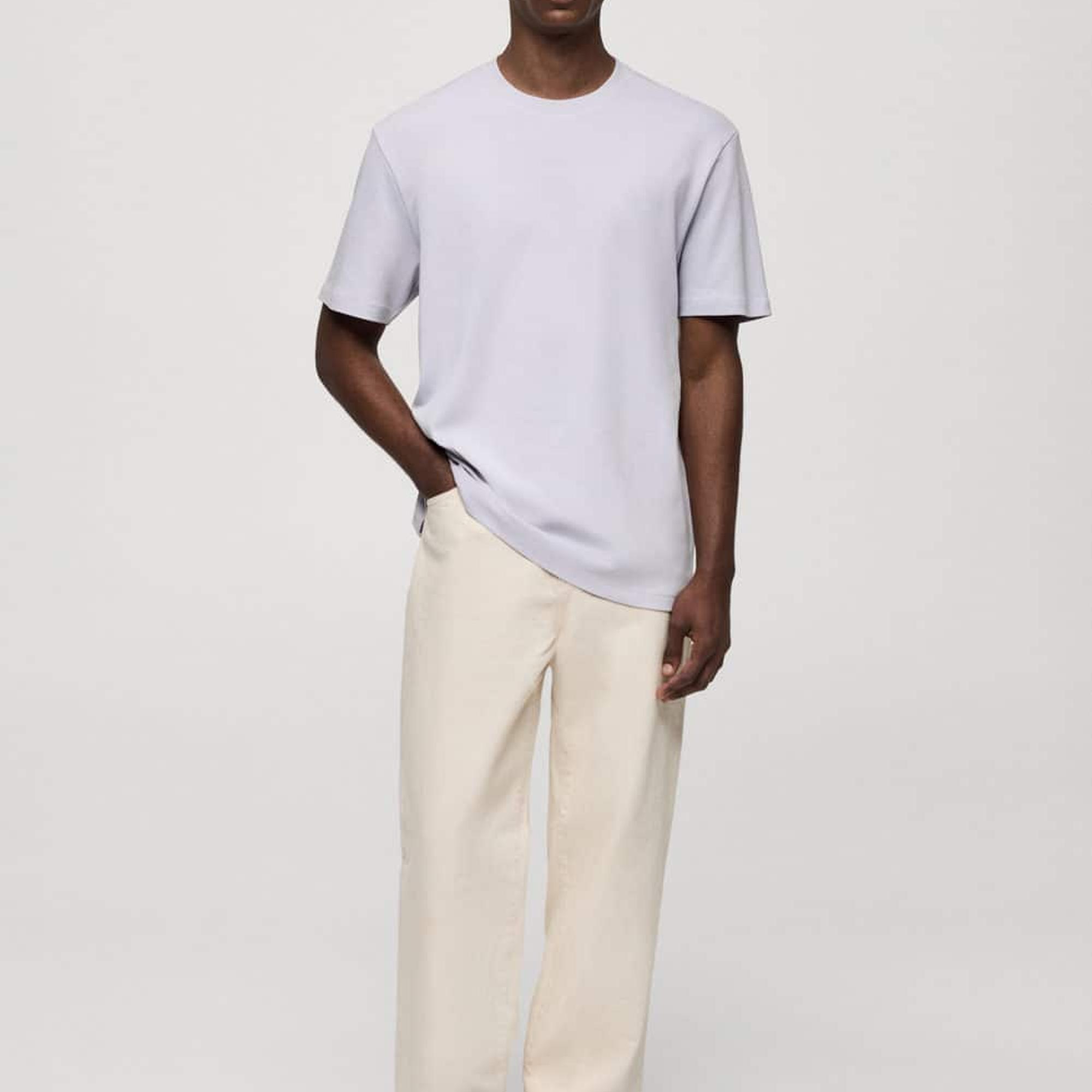 Mango Erkek Regular Fit %100 Pamuklu Tişört Lila