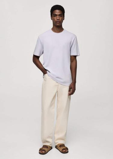  Mango Erkek Regular Fit %100 Pamuklu Tişört Lila