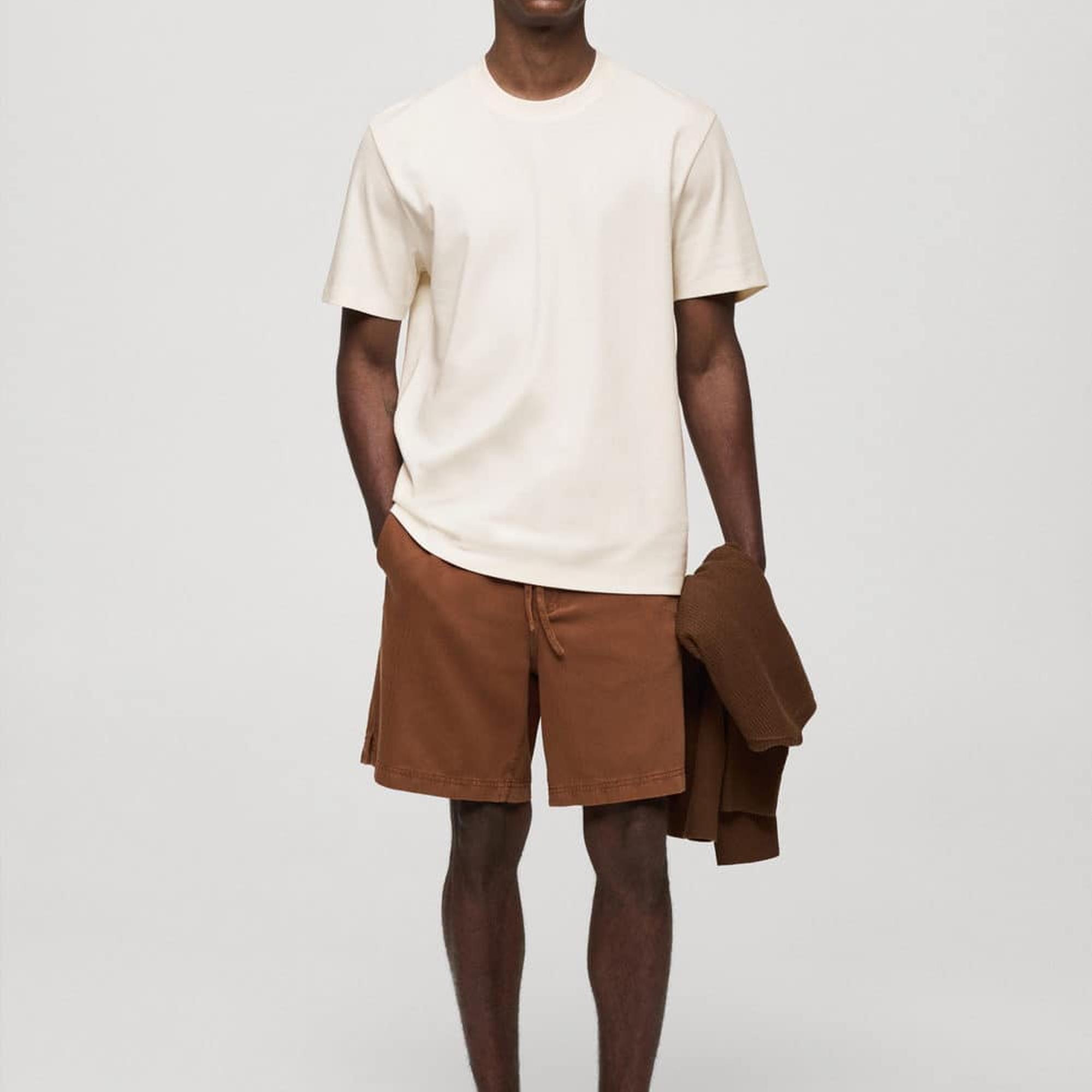 Mango Erkek Regular Fit %100 Pamuklu Tişört Ekru