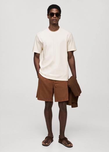  Mango Erkek Regular Fit %100 Pamuklu Tişört Ekru