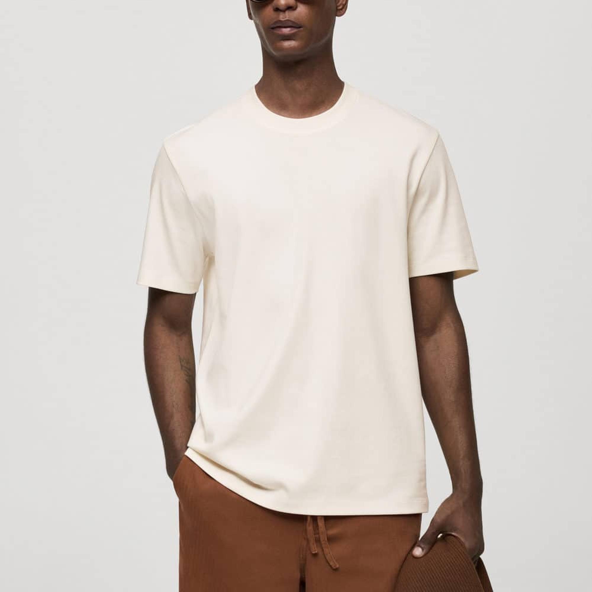 Mango Erkek Regular Fit %100 Pamuklu Tişört Ekru