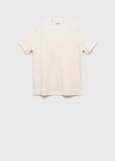  Mango Erkek Regular Fit %100 Pamuklu Tişört Ekru
