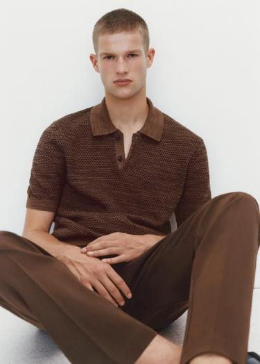  Mango Erkek Pamuklu Triko Polo Gömlek Kahverengi