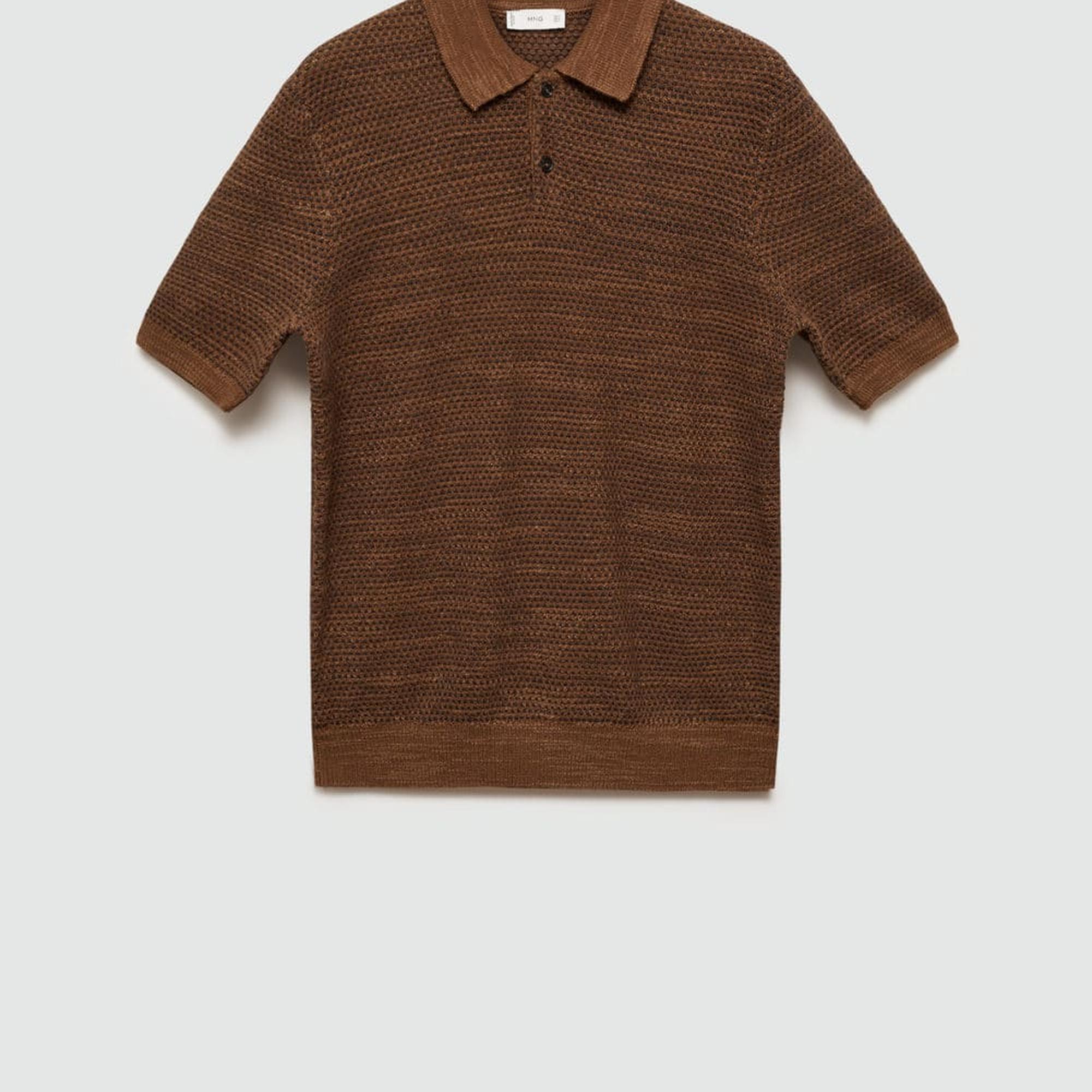 Mango Erkek Pamuklu Triko Polo Gömlek Kahverengi