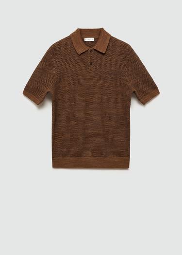  Mango Erkek Pamuklu Triko Polo Gömlek Kahverengi