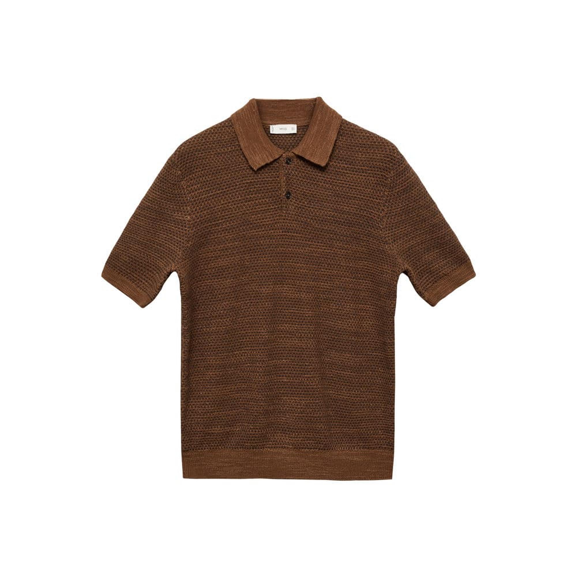 Mango Erkek Pamuklu Triko Polo Gömlek Kahverengi