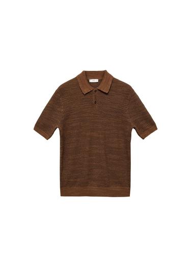  Mango Erkek Pamuklu Triko Polo Gömlek Kahverengi