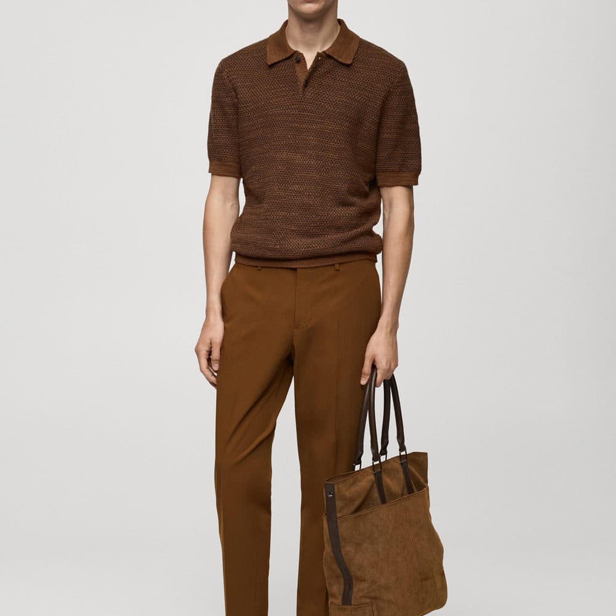 Mango Erkek Pamuklu Triko Polo Gömlek Kahverengi