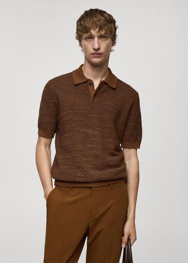  Mango Erkek Pamuklu Triko Polo Gömlek Kahverengi