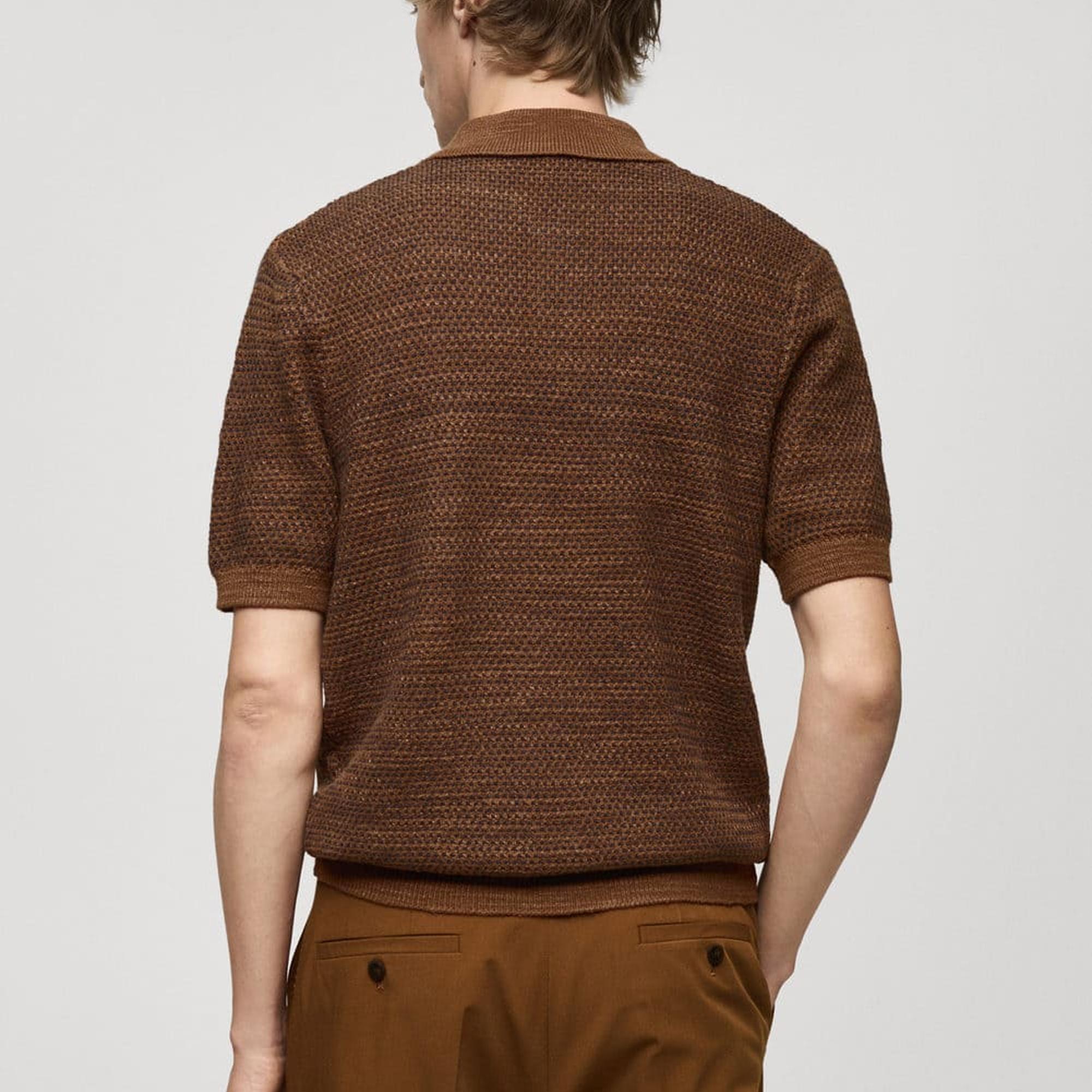 Mango Erkek Pamuklu Triko Polo Gömlek Kahverengi