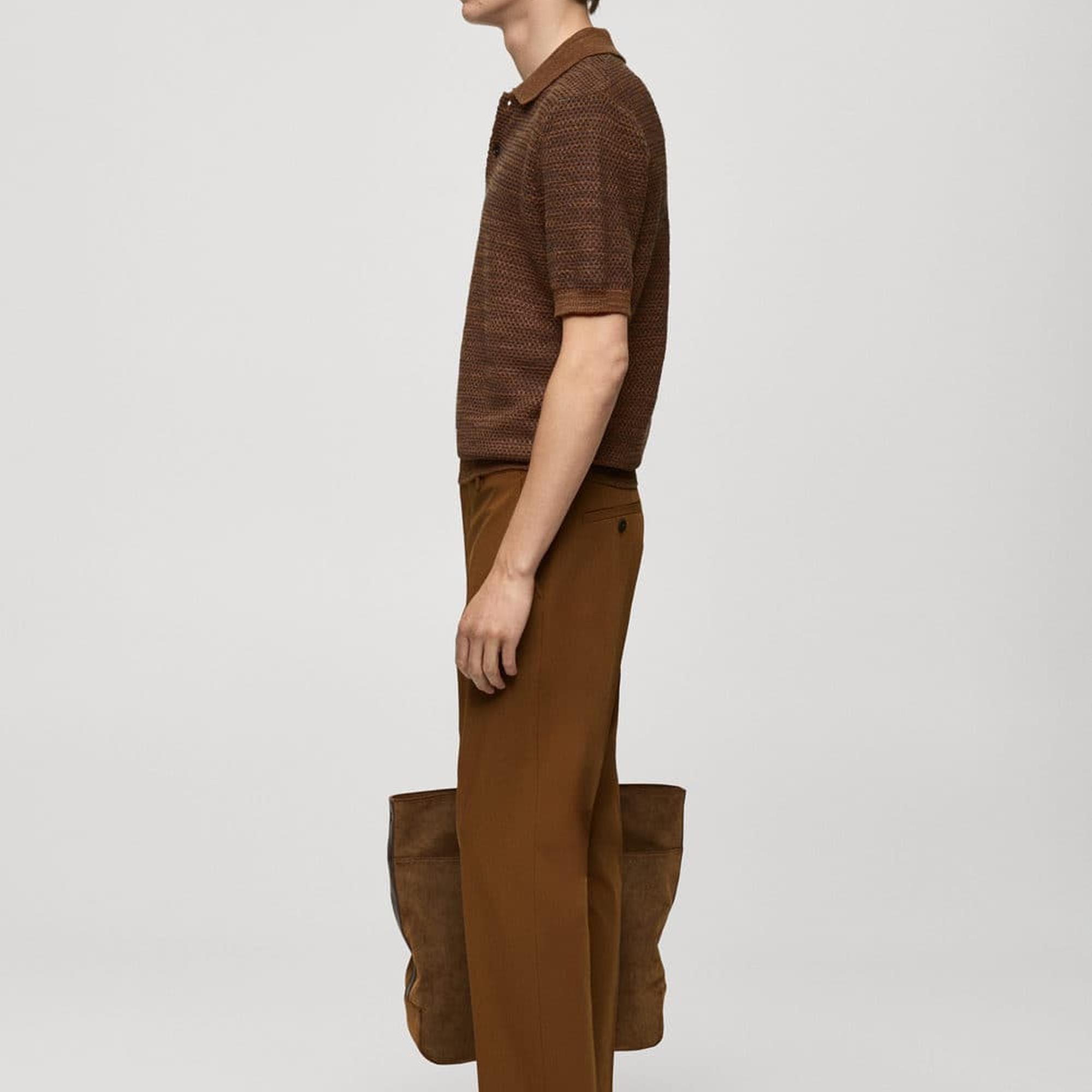 Mango Erkek Pamuklu Triko Polo Gömlek Kahverengi